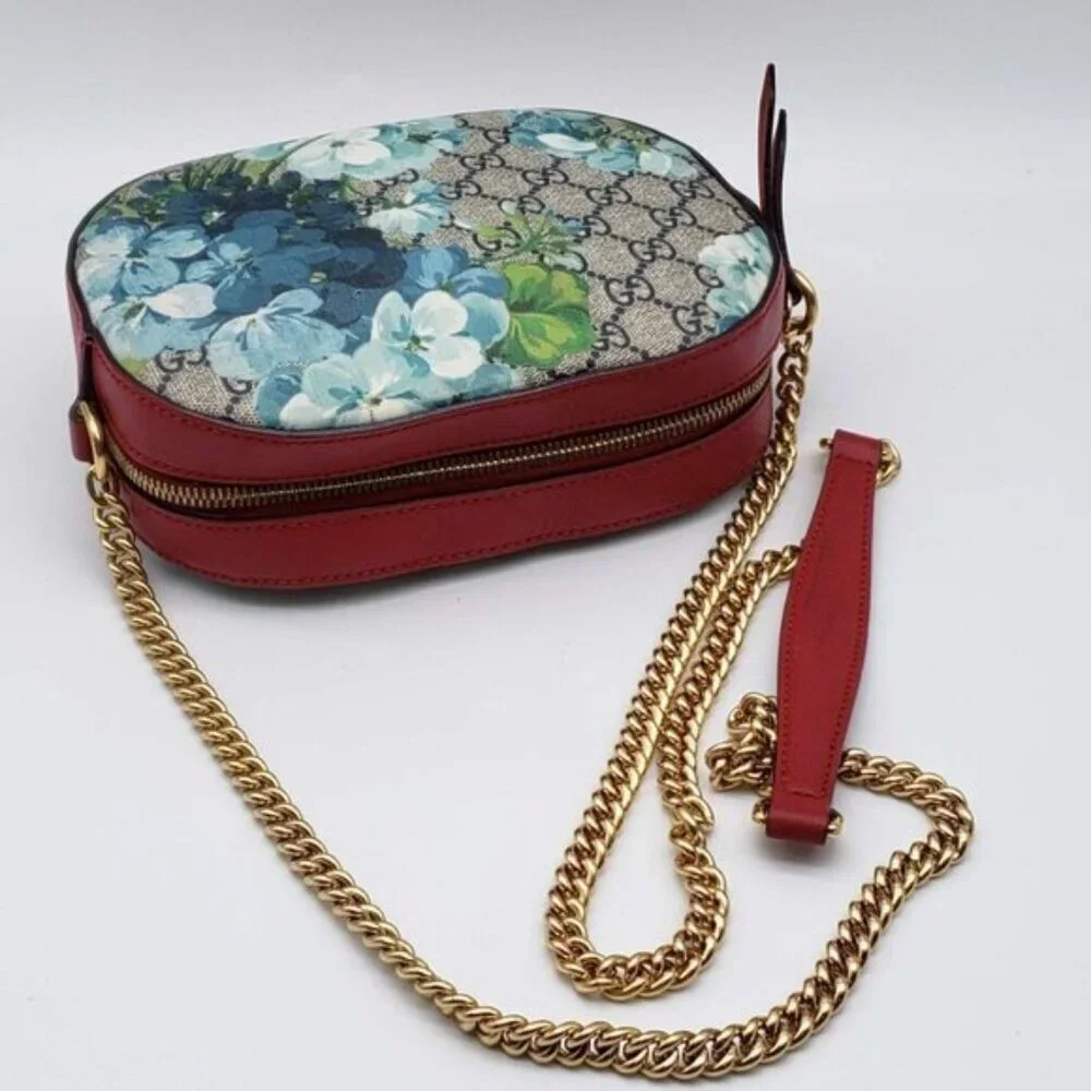Gucci GG Blooms Small Crossbody Bag Floral Print Canvas Chain Strap